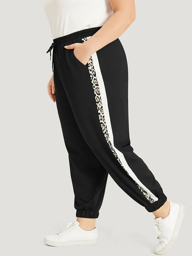 Patchwork Leopard Pocket Drawstring Elastic Waist Sweatpants sold by Bloomchic product image thumbnail 2