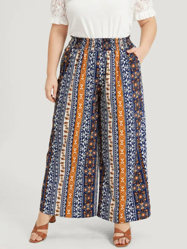 Boho Print Shirred Pocket Elastic Waist Pants sold by Bloomchic