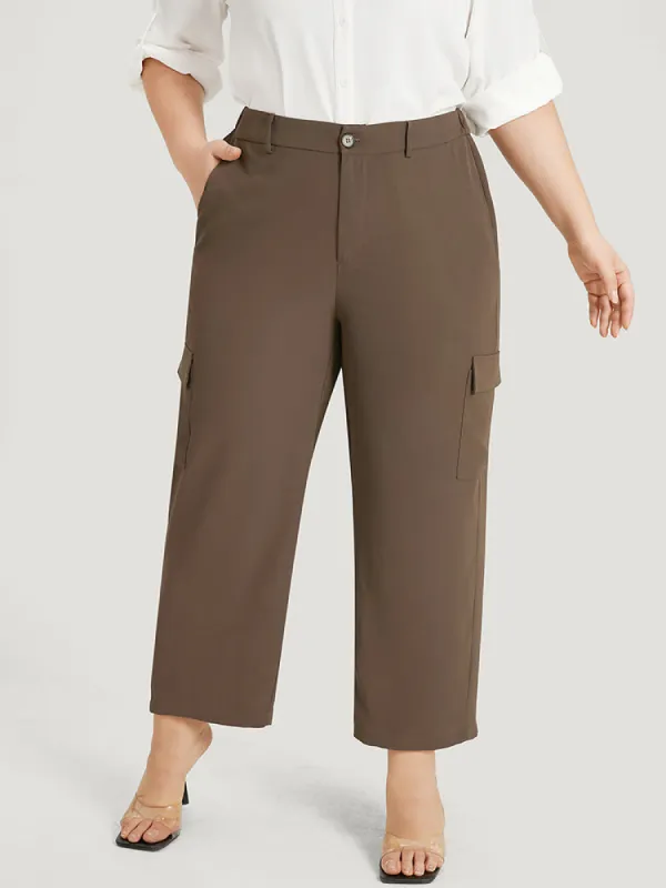 Plain Pocket Elastic Waist High Rise Pants sold by Bloomchic