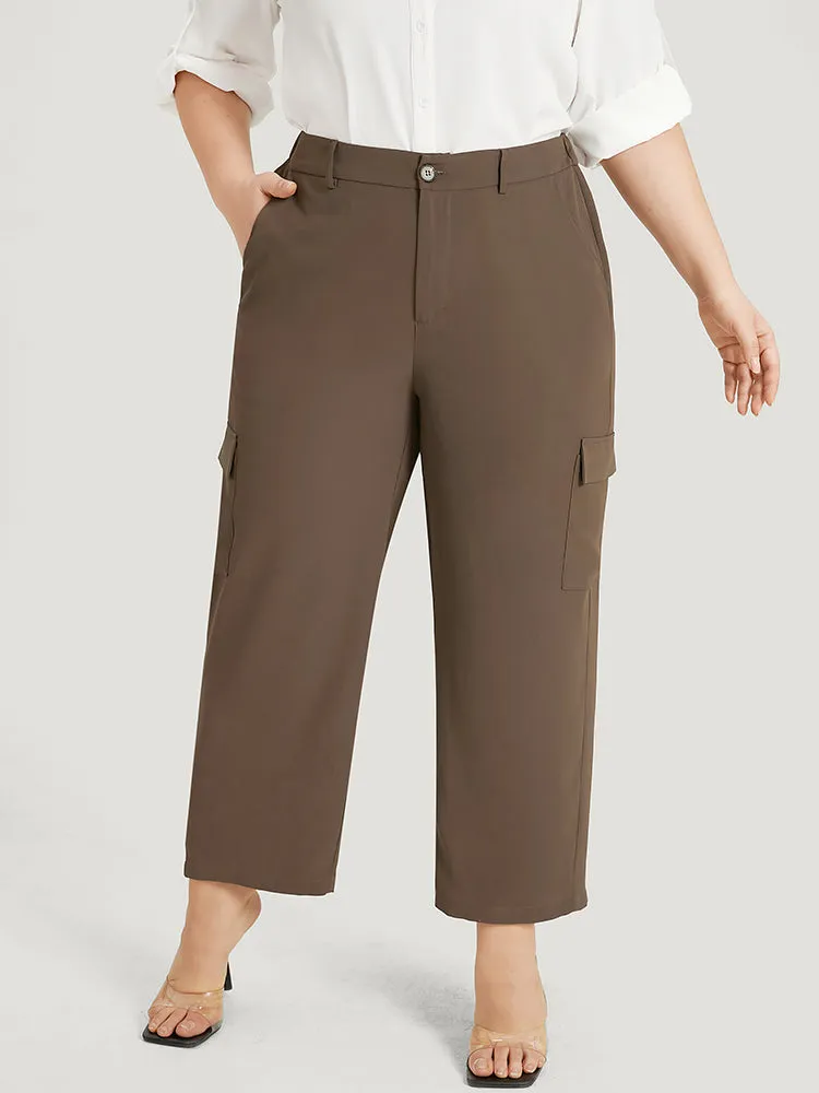 Plain Pocket Elastic Waist High Rise Pants sold by Bloomchic