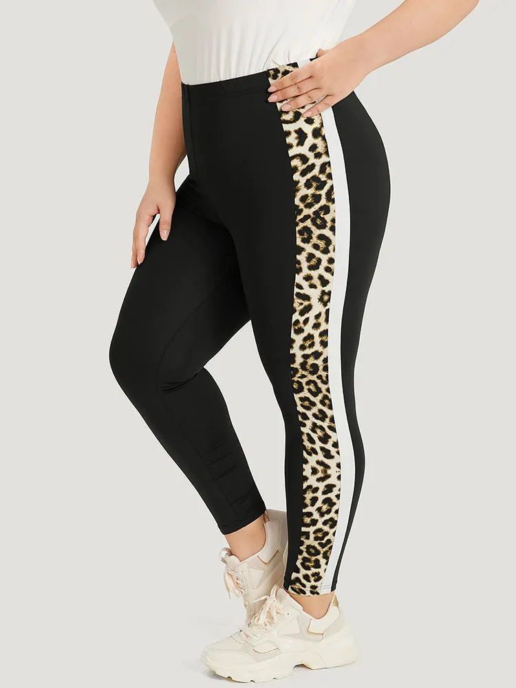 Leopard Patchwork High Rise Elastic Waist Leggings sold by Bloomchic product image thumbnail 2