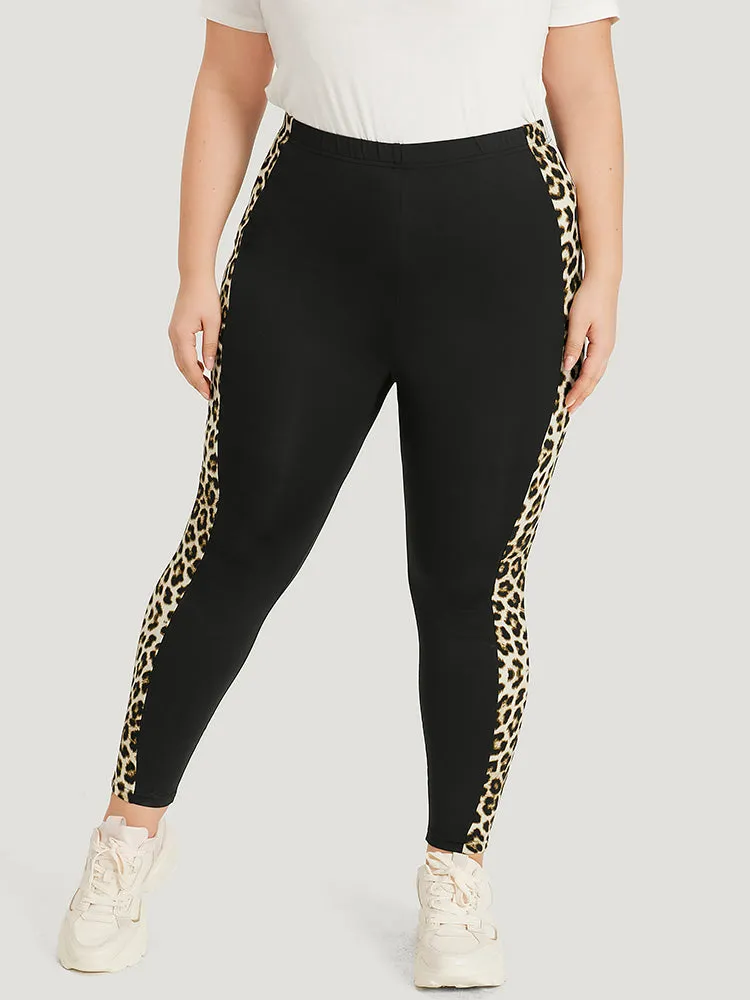 Leopard Patchwork High Rise Elastic Waist Leggings sold by Bloomchic