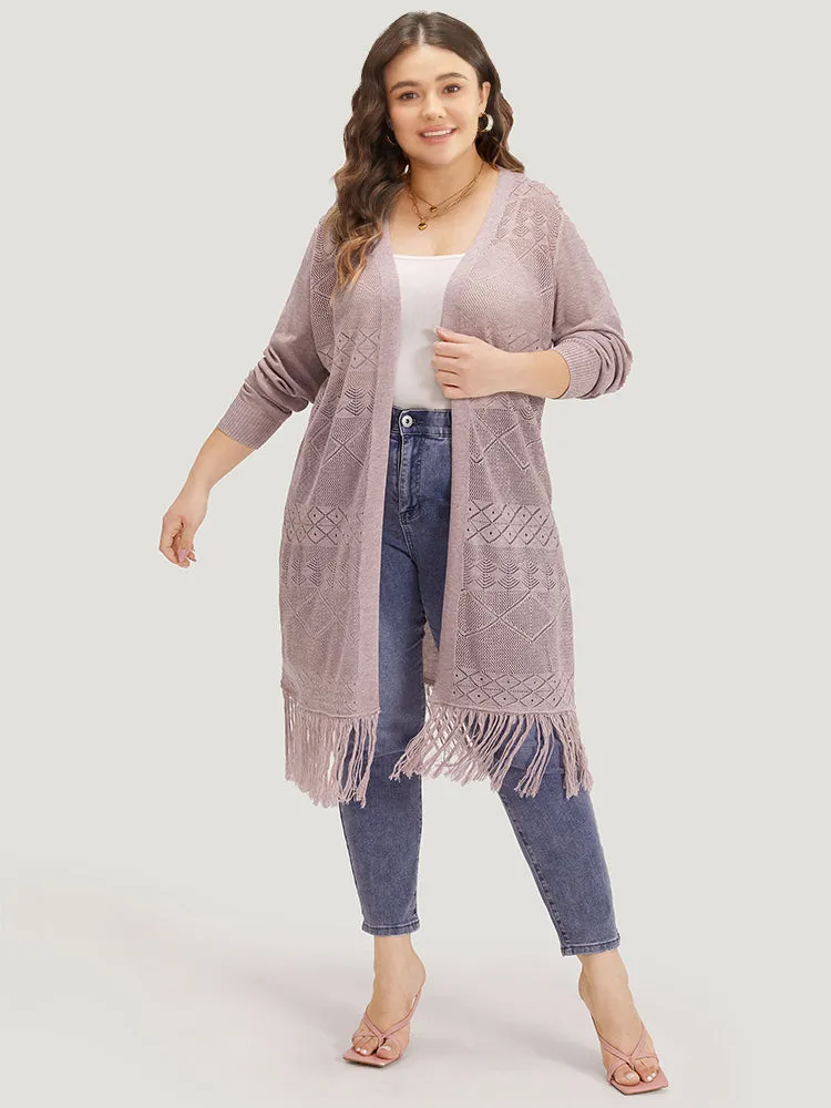 Geometric Eyelet Fringe Trim Open Front Cardigan sold by Bloomchic product image thumbnail 5