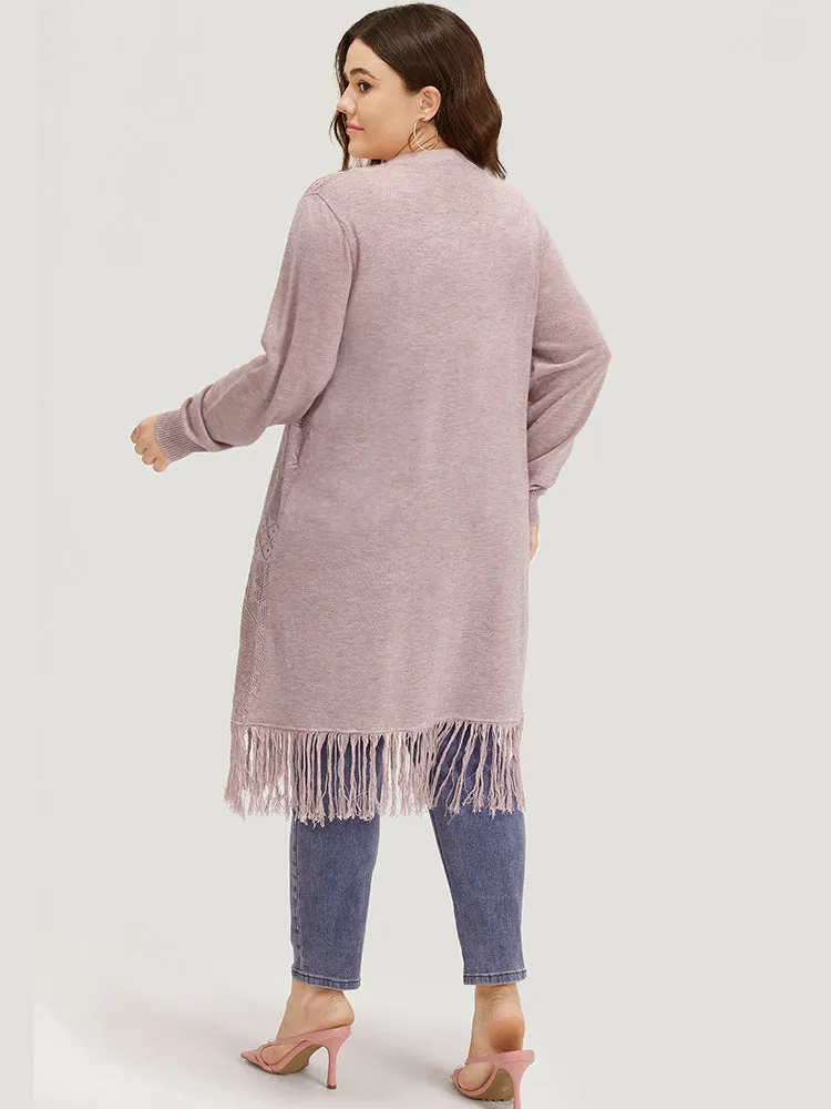 Geometric Eyelet Fringe Trim Open Front Cardigan sold by Bloomchic product image thumbnail 2