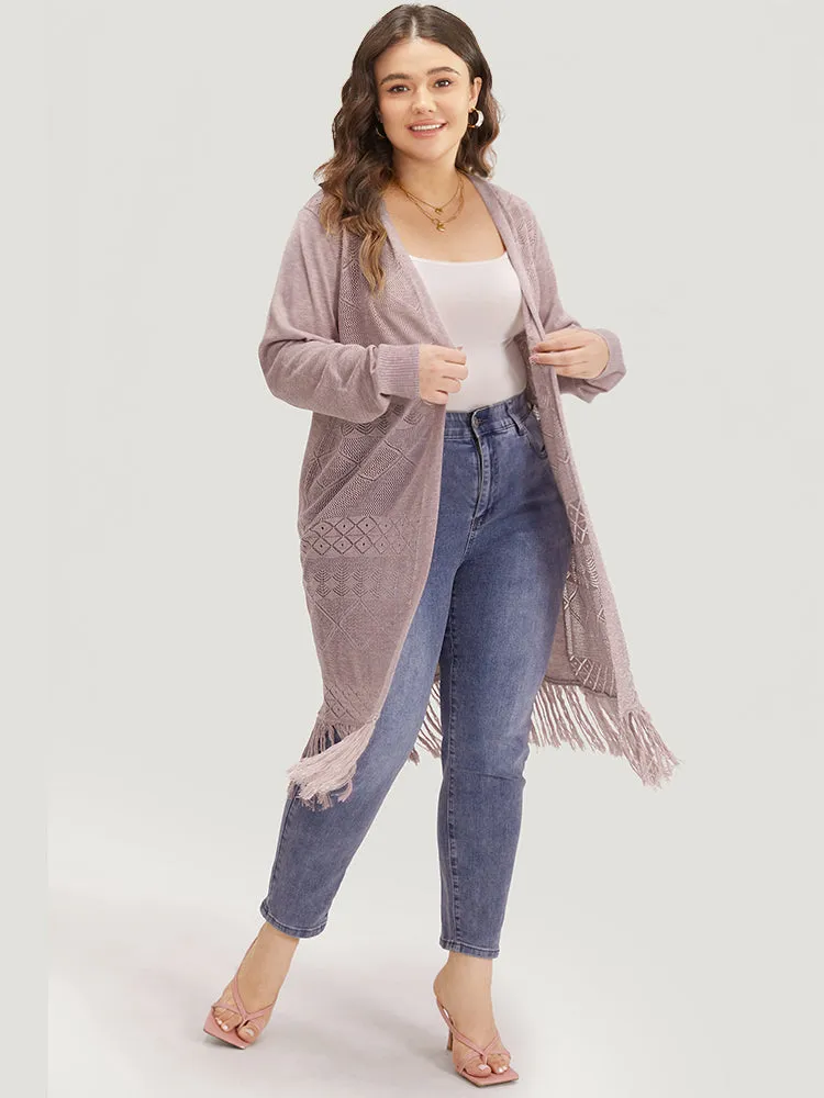 Geometric Eyelet Fringe Trim Open Front Cardigan sold by Bloomchic product image thumbnail 3