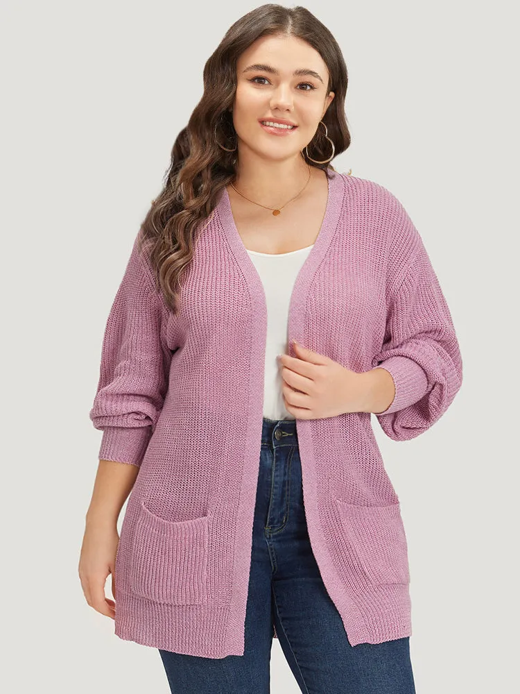 Solid Patched Pocket Lantern Sleeve Open Front Cardigan sold by Bloomchic