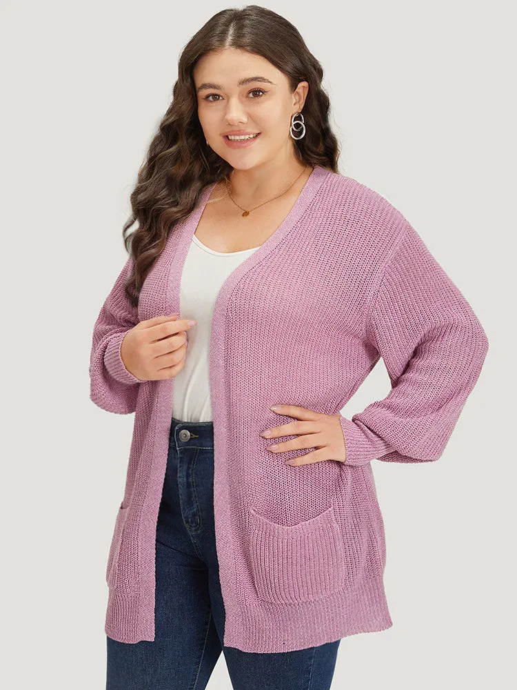 Solid Patched Pocket Lantern Sleeve Open Front Cardigan sold by Bloomchic product image thumbnail 4