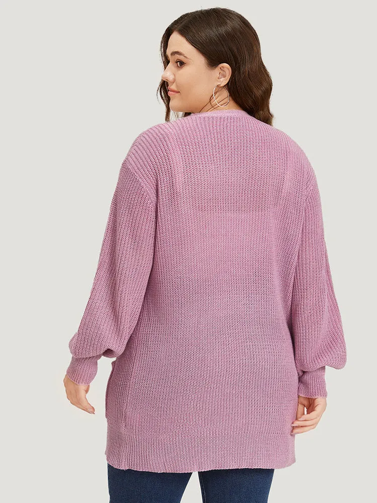 Solid Patched Pocket Lantern Sleeve Open Front Cardigan sold by Bloomchic product image thumbnail 2