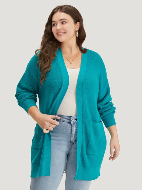 Solid Open Front Patched Pocket Cardigan sold by Bloomchic