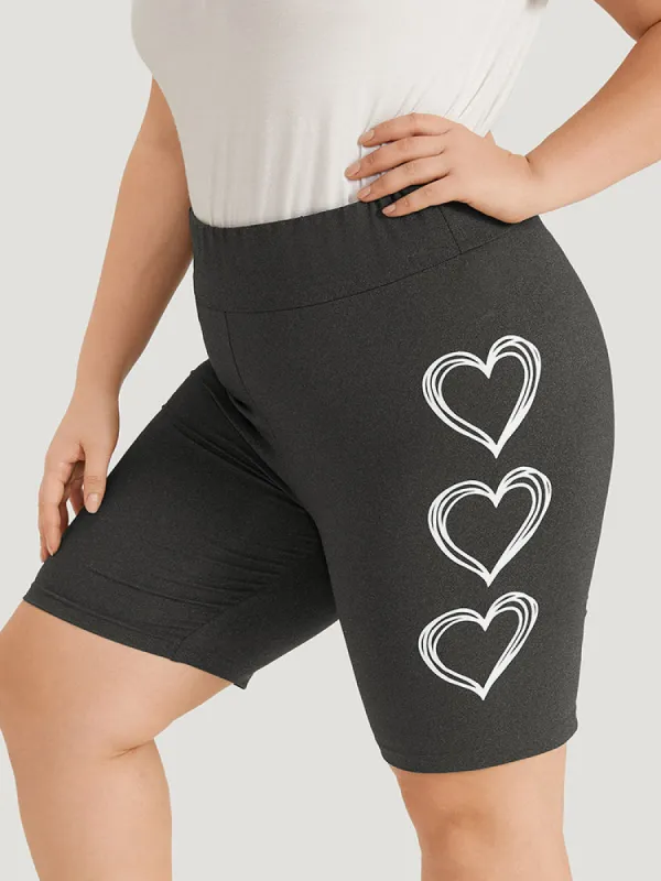 Heart Print Elastic Waist High Rise Leggings sold by Bloomchic