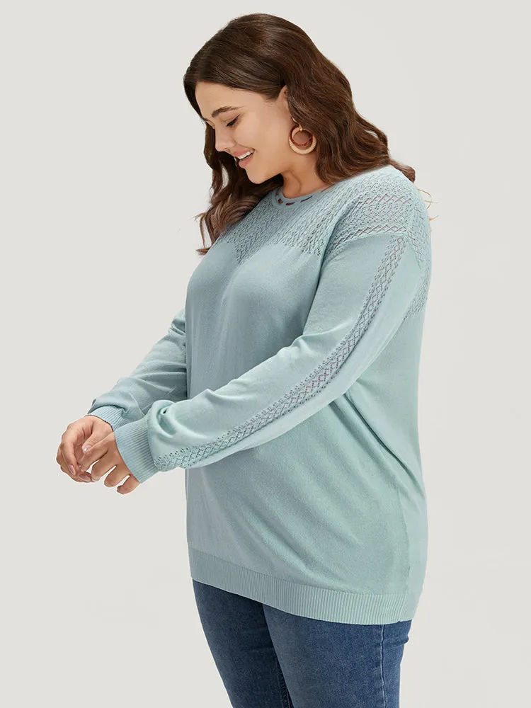 Plain Eyelet Patchwork Drop Shoulder Pullover sold by Bloomchic product image thumbnail 4