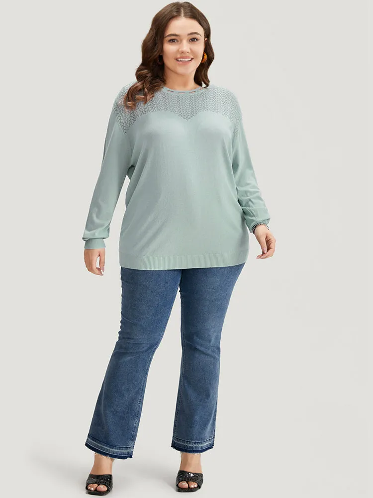 Plain Eyelet Patchwork Drop Shoulder Pullover sold by Bloomchic product image thumbnail 5