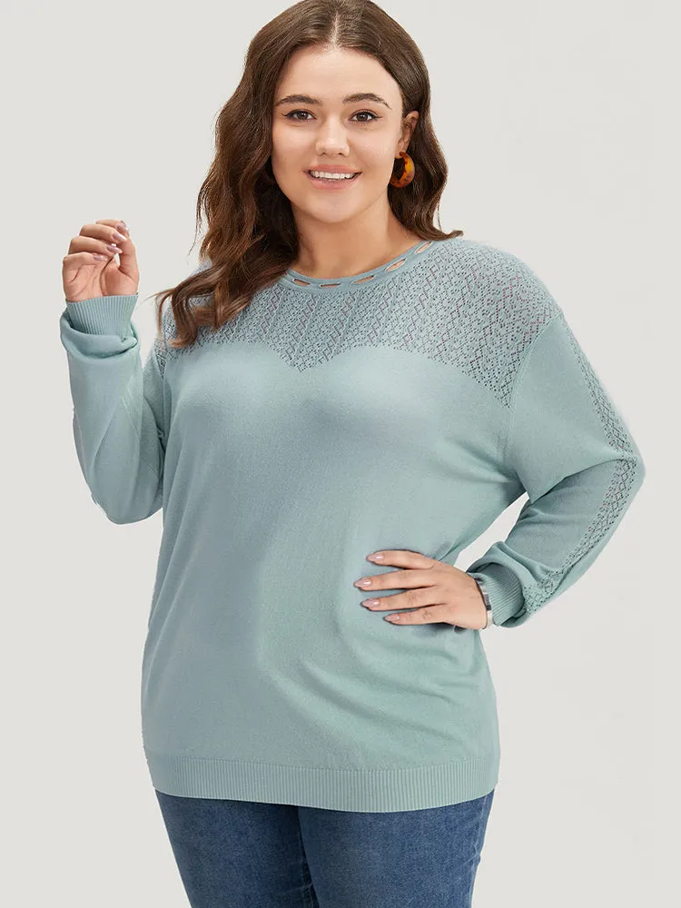 Plain Eyelet Patchwork Drop Shoulder Pullover sold by Bloomchic product image thumbnail 3
