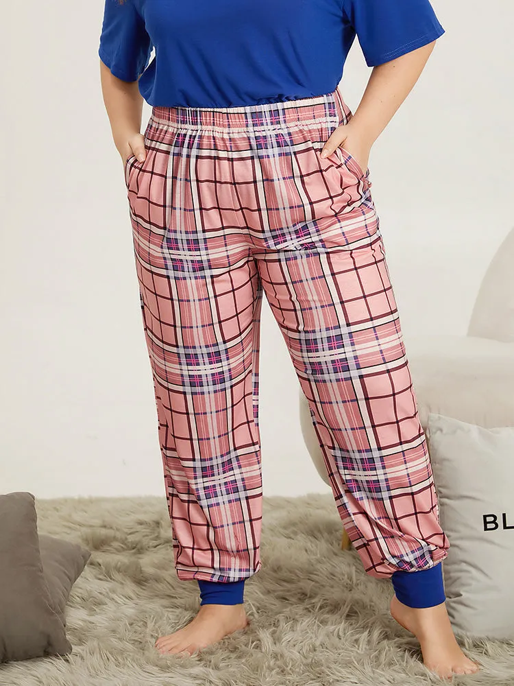Plaid Pocket Elastic Waist Sleep Carrot Pants sold by Bloomchic product image thumbnail 3