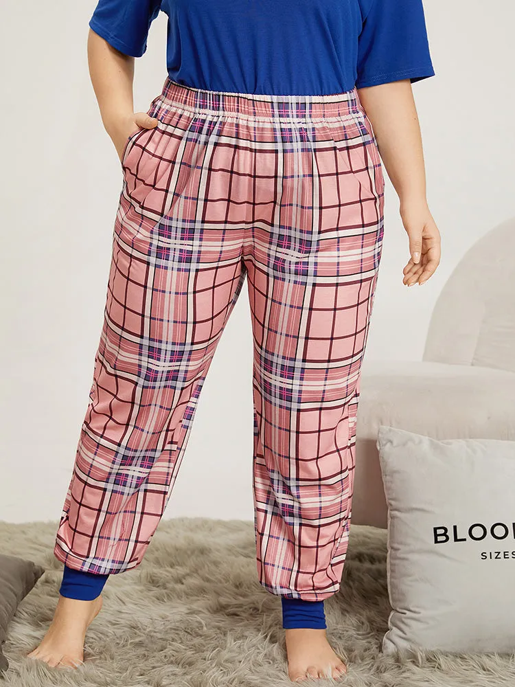 Plaid Pocket Elastic Waist Sleep Carrot Pants sold by Bloomchic