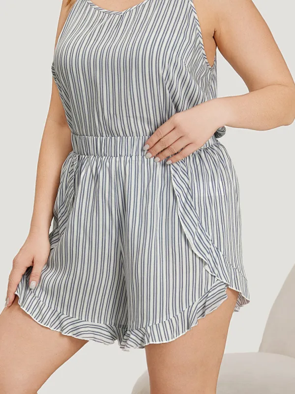 Striped Wrap Ruffle Trim Sleep Shorts sold by Bloomchic
