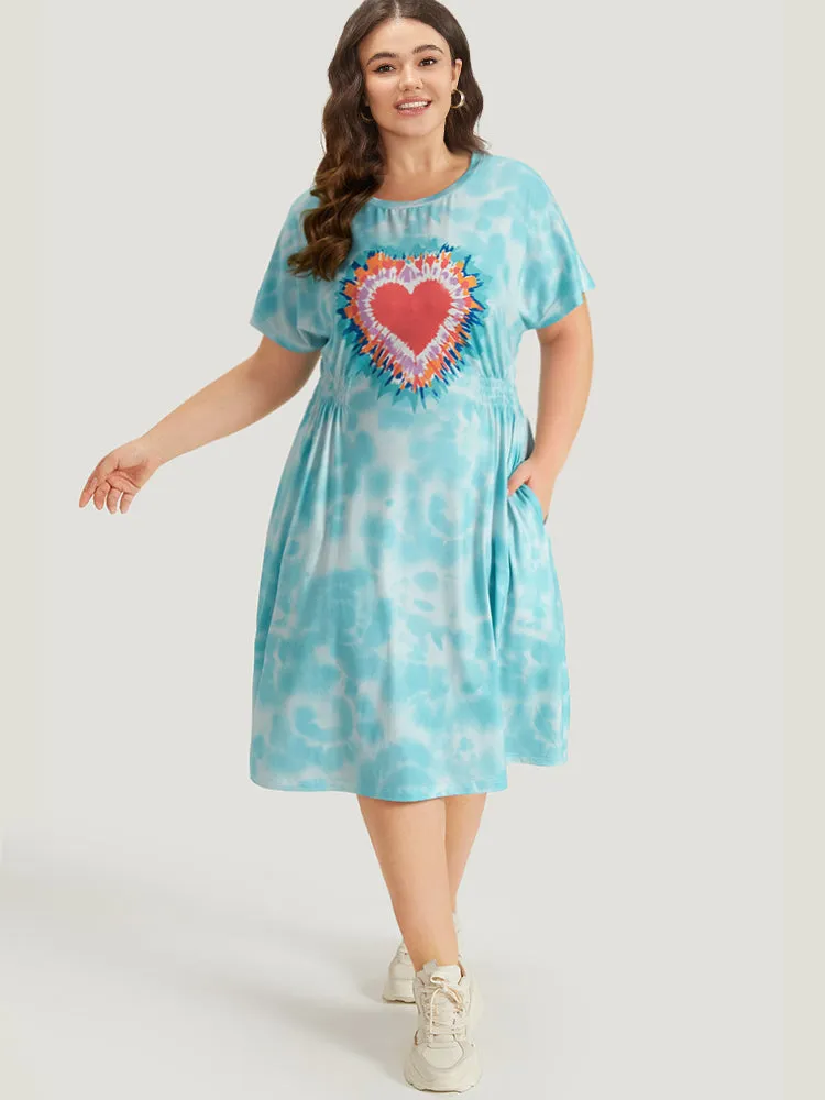 Tie Dye Heart Print Shirred Batwing Sleeve Dress sold by Bloomchic product image thumbnail 4
