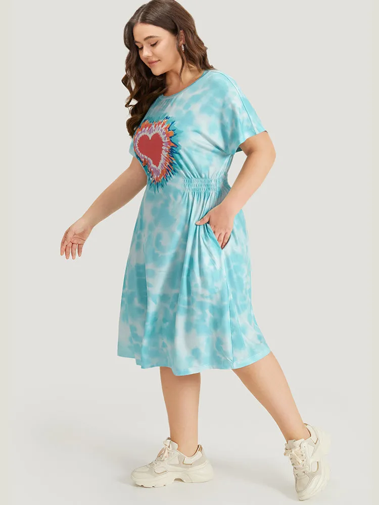 Tie Dye Heart Print Shirred Batwing Sleeve Dress sold by Bloomchic product image thumbnail 5
