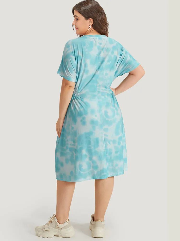 Tie Dye Heart Print Shirred Batwing Sleeve Dress sold by Bloomchic product image thumbnail 2