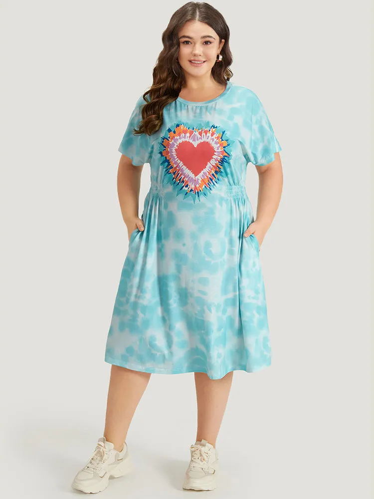 Tie Dye Heart Print Shirred Batwing Sleeve Dress sold by Bloomchic product image thumbnail 3