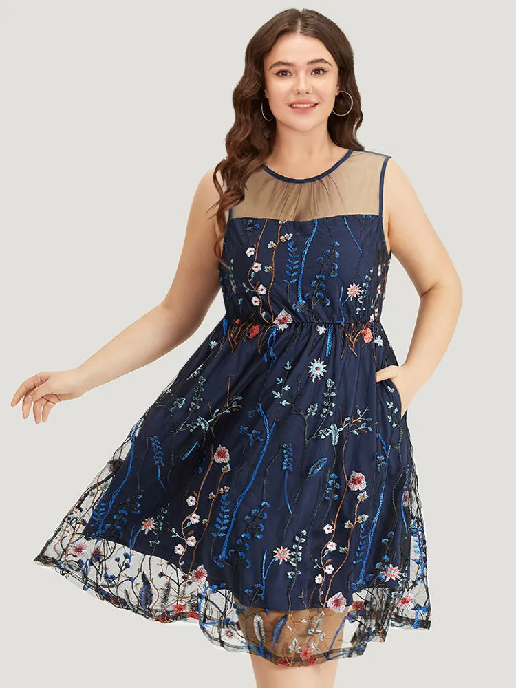 Plants Embroidered Mesh Patchwork Tank Dress sold by Bloomchic