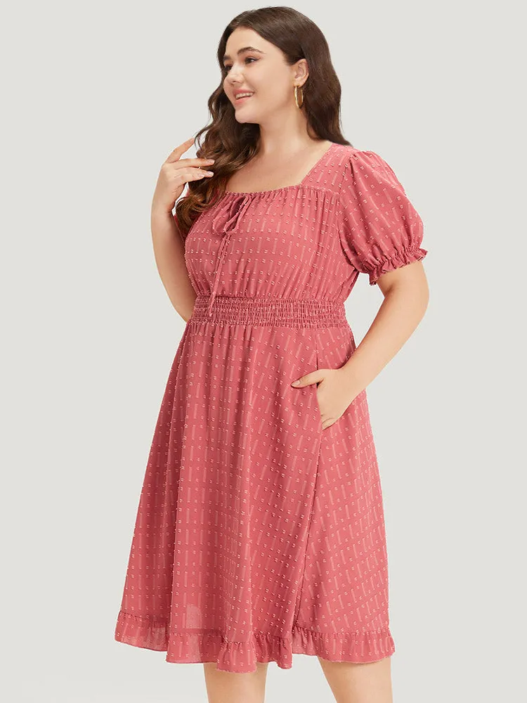 Plain Polka Dot Shirred Square Neck Bowknot Dress sold by Bloomchic product image thumbnail 3