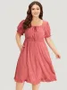 Plain Polka Dot Shirred Square Neck Bowknot Dress sold by Bloomchic