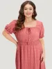 Plain Polka Dot Shirred Square Neck Bowknot Dress sold by Bloomchic