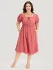 Plain Polka Dot Shirred Square Neck Bowknot Dress sold by Bloomchic
