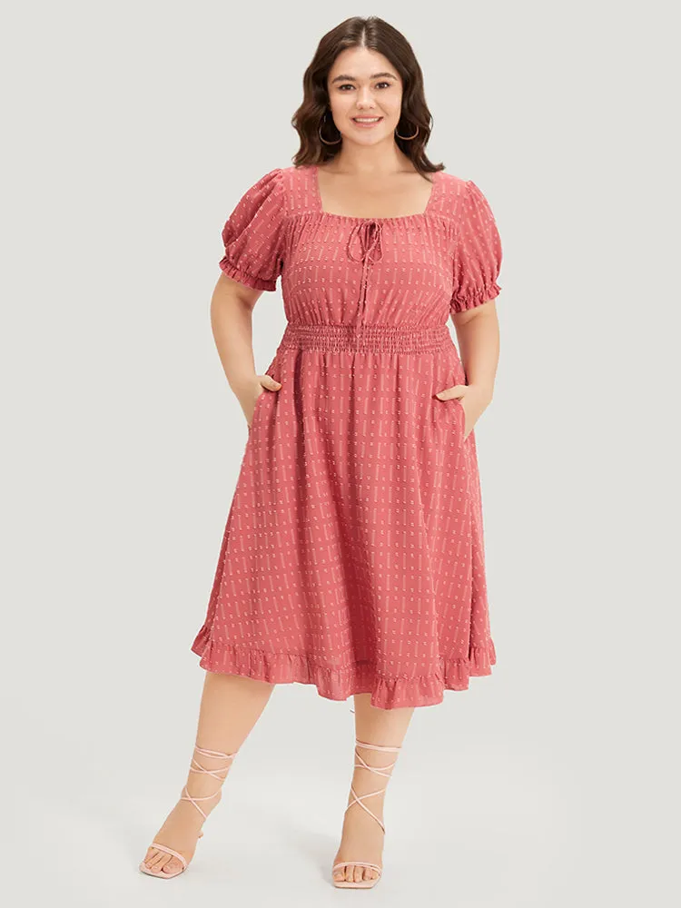 Plain Polka Dot Shirred Square Neck Bowknot Dress sold by Bloomchic product image thumbnail 2