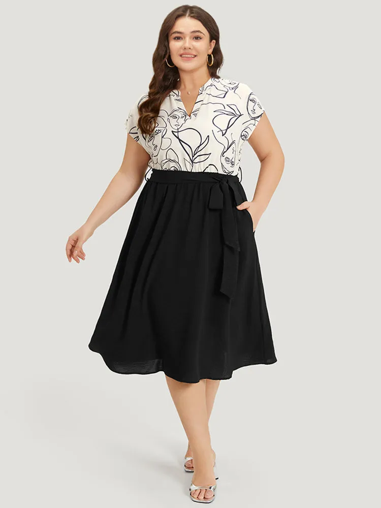 Figure Graffiti Notched Patchwork Belted Dress sold by Bloomchic product image thumbnail 4