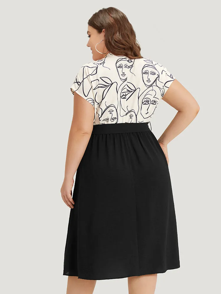 Figure Graffiti Notched Patchwork Belted Dress sold by Bloomchic product image thumbnail 3