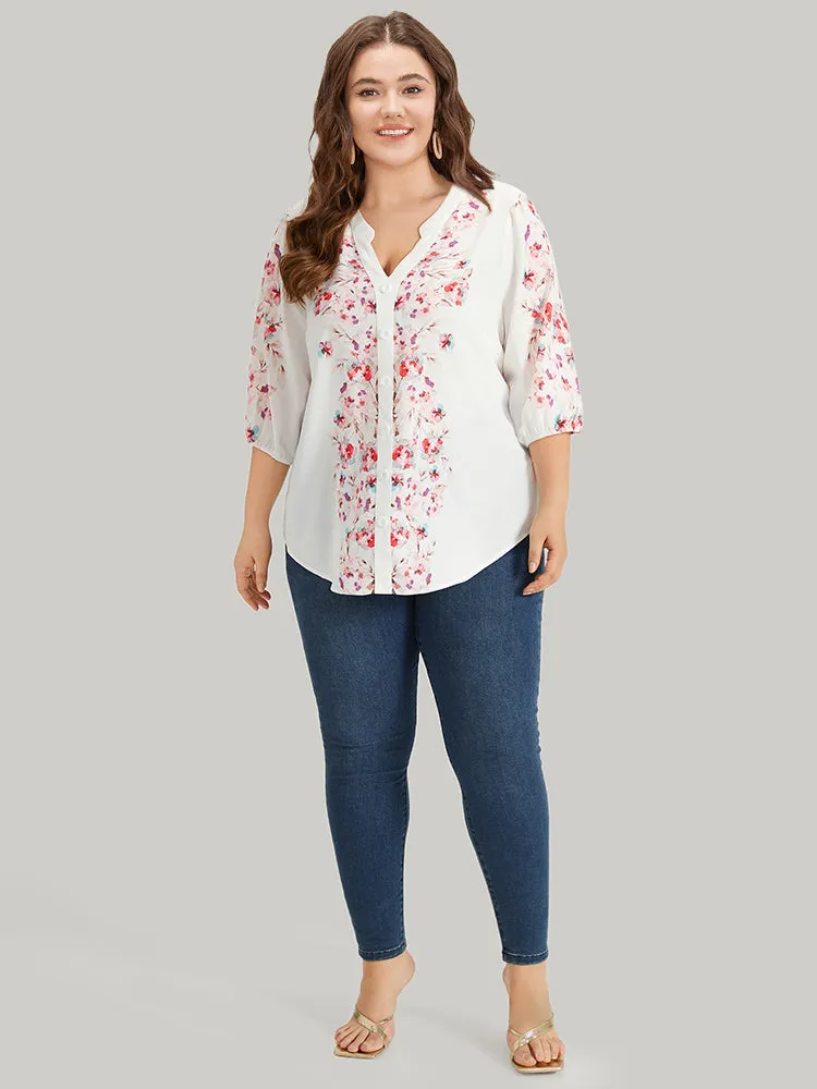 Floral Print Button Detail Notched Lantern Sleeve Blouse sold by Bloomchic product image thumbnail 3