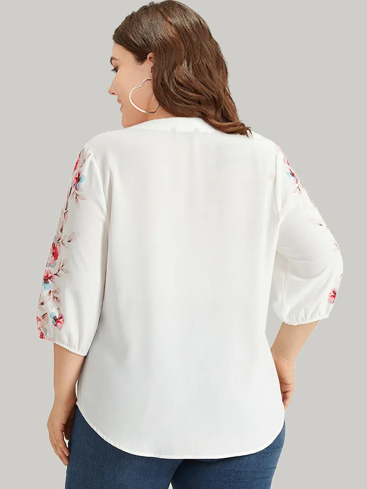Floral Print Button Detail Notched Lantern Sleeve Blouse sold by Bloomchic product image thumbnail 4