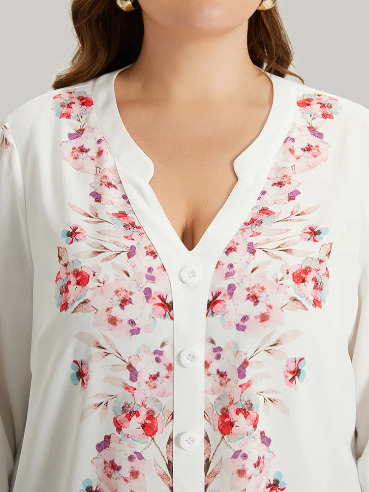 Floral Print Button Detail Notched Lantern Sleeve Blouse sold by Bloomchic product image thumbnail 5
