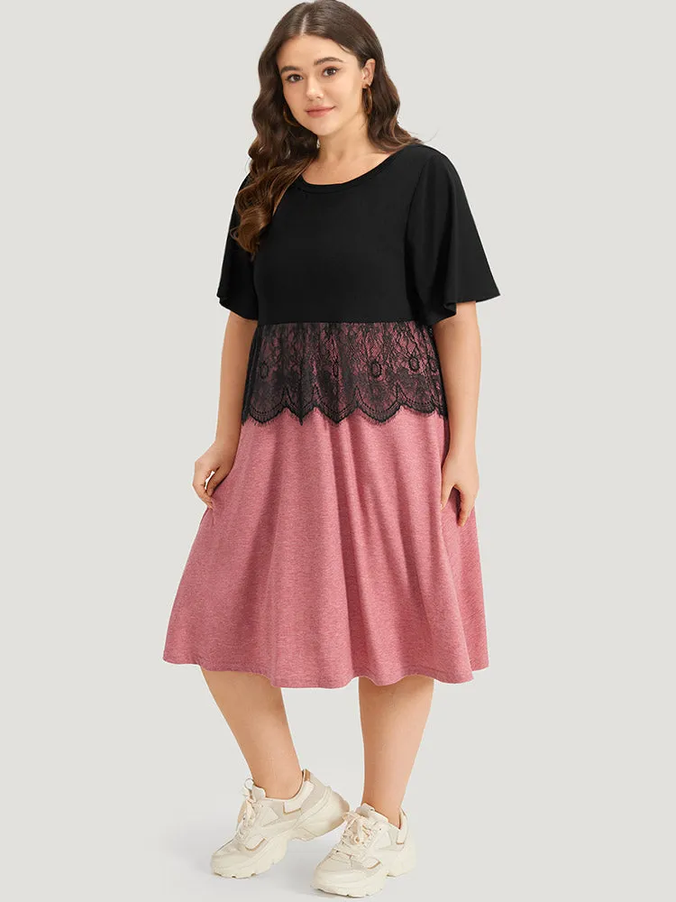 Supersoft Essentials Colorblock Contrast Guipure Lace Flutter Sleeve Dress sold by Bloomchic product image thumbnail 2