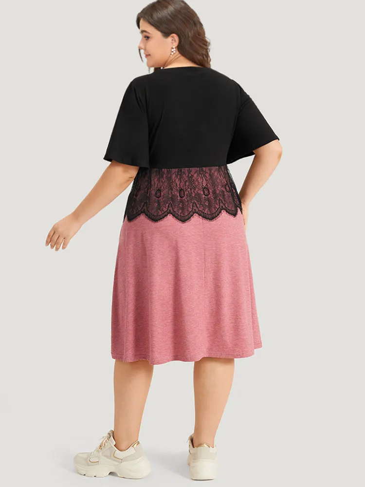 Supersoft Essentials Colorblock Contrast Guipure Lace Flutter Sleeve Dress sold by Bloomchic product image thumbnail 3