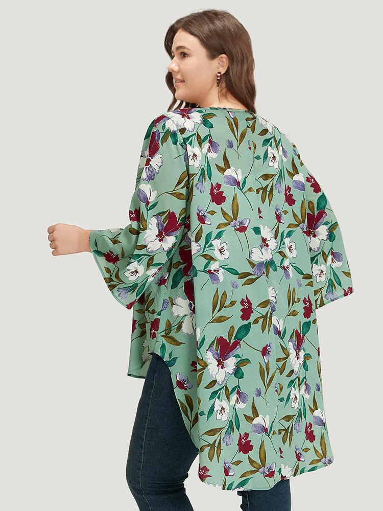 Floral Print Open Front Asymmetrical Hem Kimono sold by Bloomchic product image thumbnail 5