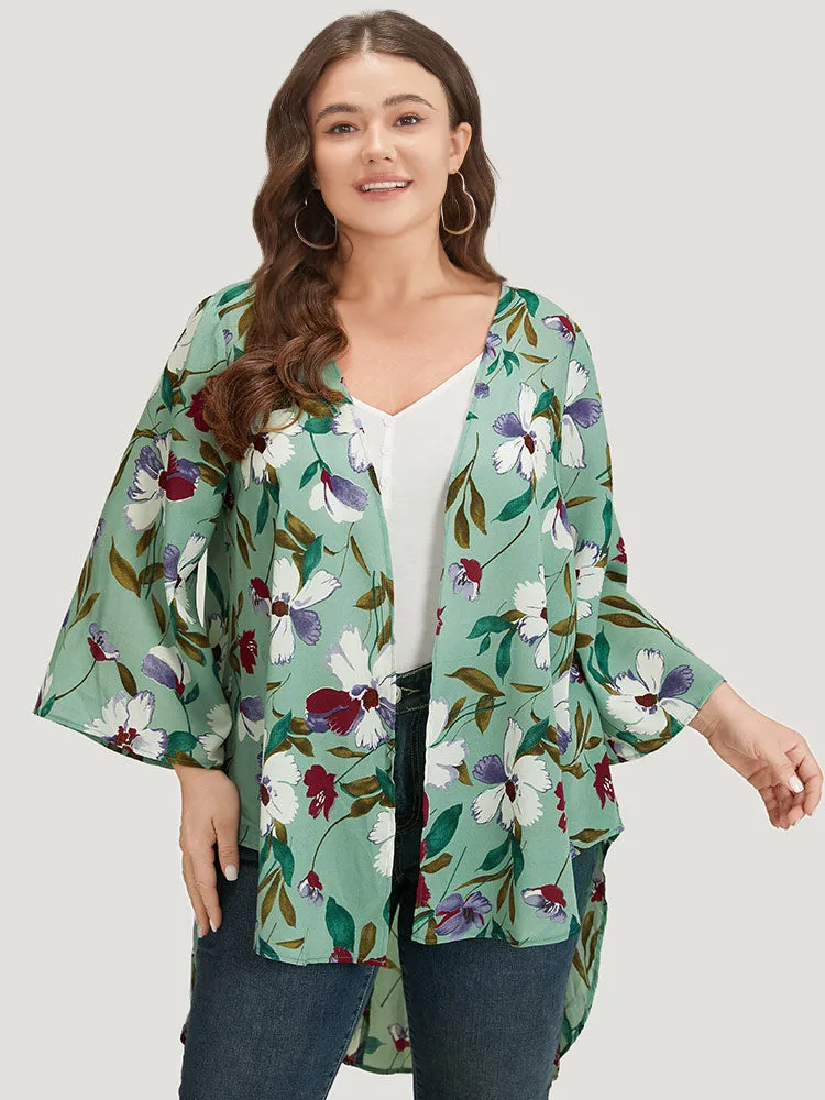 Floral Print Open Front Asymmetrical Hem Kimono sold by Bloomchic product image thumbnail 2