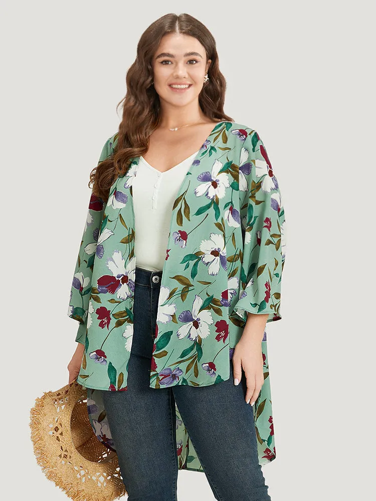 Floral Print Open Front Asymmetrical Hem Kimono sold by Bloomchic product image thumbnail 3