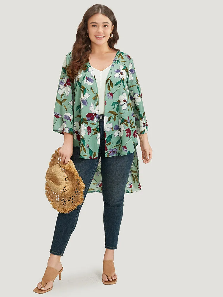 Floral Print Open Front Asymmetrical Hem Kimono sold by Bloomchic product image thumbnail 4
