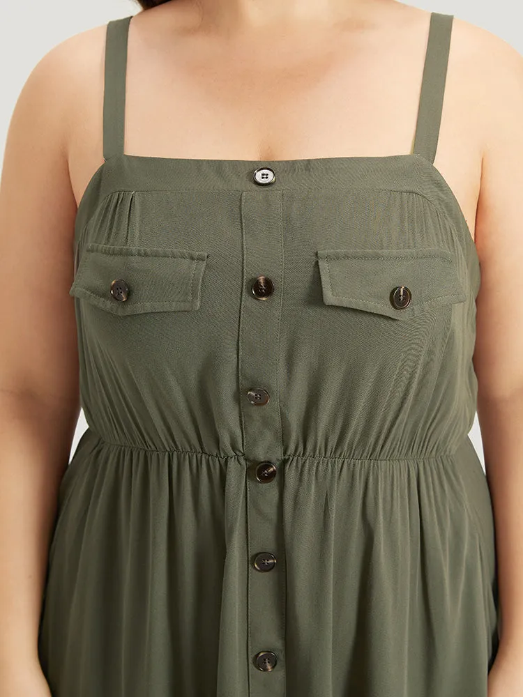 Solid Button Detail Pocket Ruffle Layered Hem Cami Dress sold by Bloomchic product image thumbnail 5