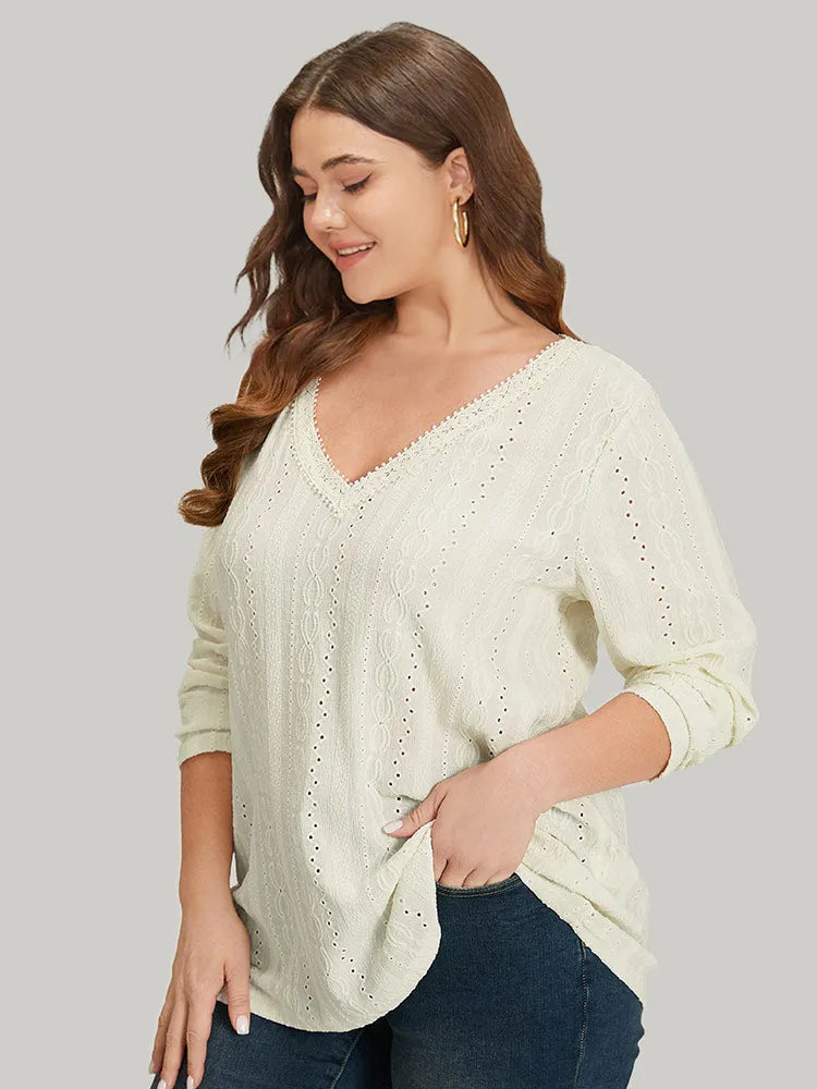 Lace Patchwork V Neck Broderie Anglaise T-shirt sold by Bloomchic product image thumbnail 2