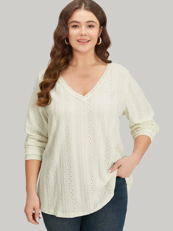 Lace Patchwork V Neck Broderie Anglaise T-shirt sold by Bloomchic