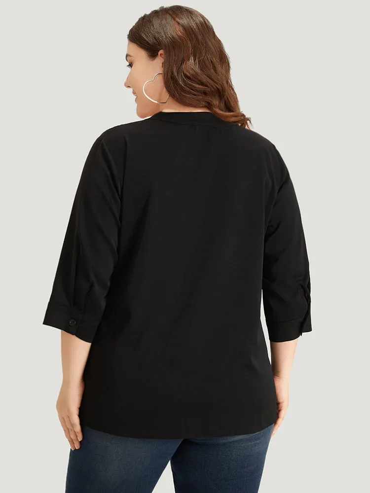Anti-Wrinkle Solid Button Through Notched Cut Out Blouse sold by Bloomchic product image thumbnail 5