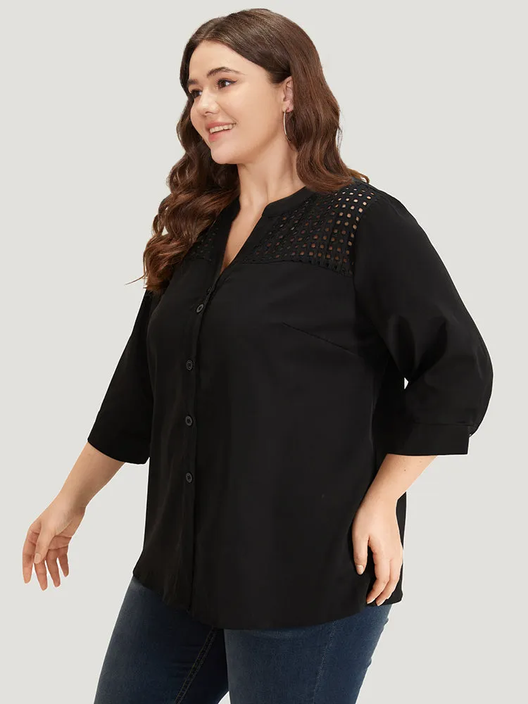 Anti-Wrinkle Solid Button Through Notched Cut Out Blouse sold by Bloomchic product image thumbnail 3