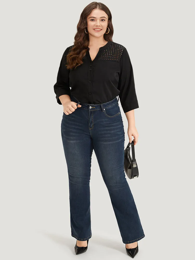 Anti-Wrinkle Solid Button Through Notched Cut Out Blouse sold by Bloomchic product image thumbnail 4