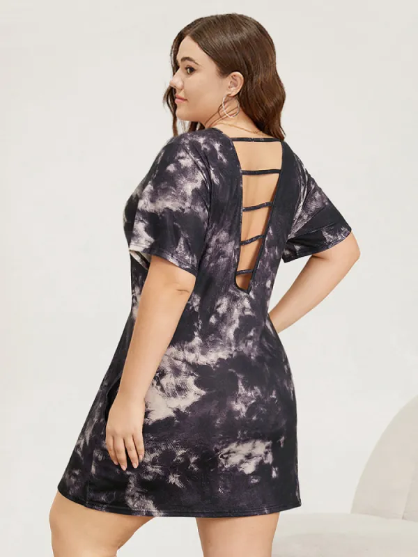 Tie Dye Backless V Neck Pocket Sleep Dress sold by Bloomchic