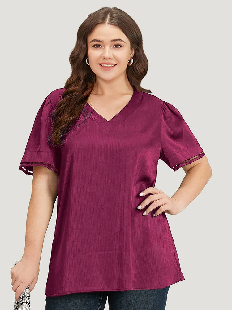 Plain Cut Out V Neck Blouse sold by Bloomchic