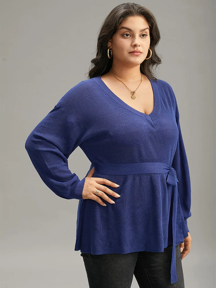 Plain Lantern Sleeve Belted Bodycon Drop Shoulder Pullover sold by Bloomchic product image thumbnail 4